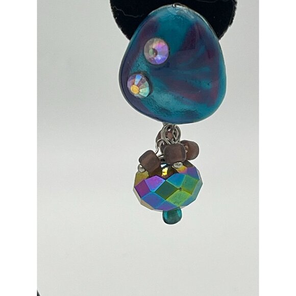 Iridescent Post Back Dangle Earrings Blues Greens Pinks 2" - Picture 2 of 6